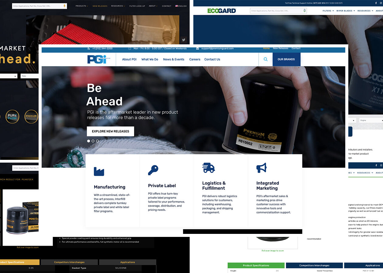 screenshots of pgi's newest websites